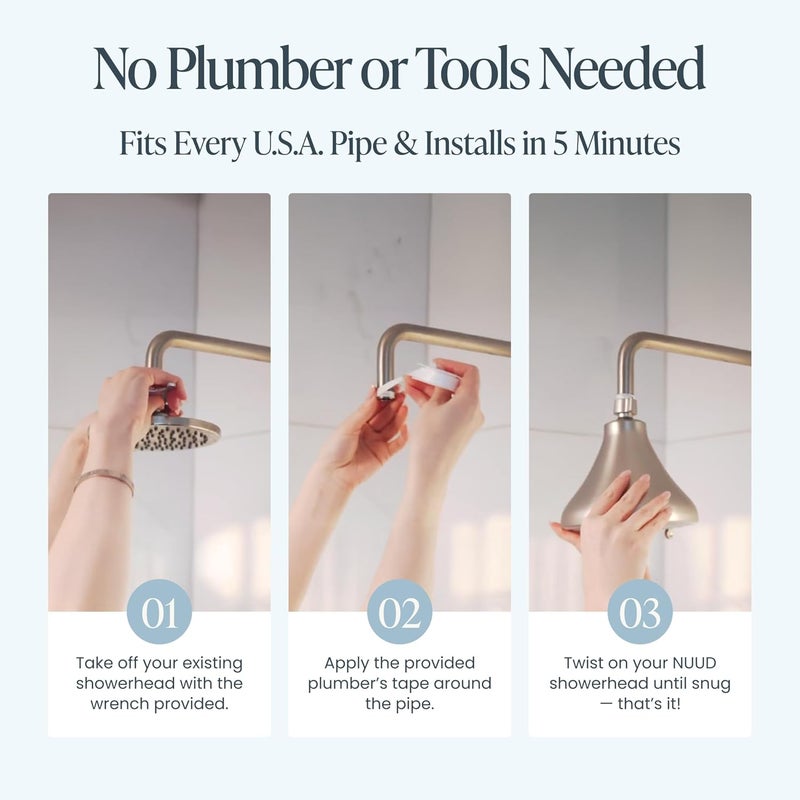 NUUD Filtered Shower Head - Removes Chlorine, Heavy Metals & Contaminants for Healthier Scalp Skin & Hair | Protects Colored Hair & Soothes Dry Skin - High Pressure Shower Head Filter - Chrome - Image 4