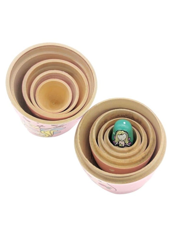5 PCS Russian Nesting Dolls, Wood Matryoshka Doll, Montessori Educational Toy, Princess Shaped Nesting Doll Toys, for Toddlers Children 3 Years Up, Birthday Decoration Wishing Gift