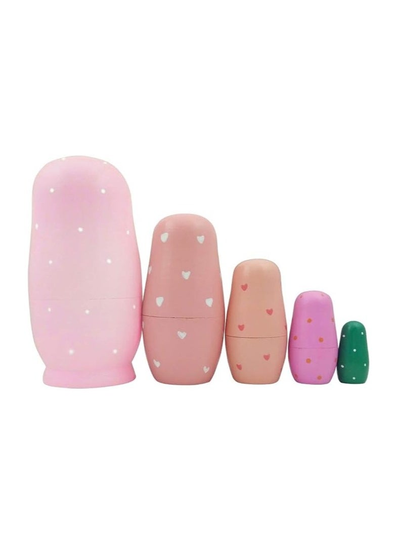 5 PCS Russian Nesting Dolls, Wood Matryoshka Doll, Montessori Educational Toy, Princess Shaped Nesting Doll Toys, for Toddlers Children 3 Years Up, Birthday Decoration Wishing Gift