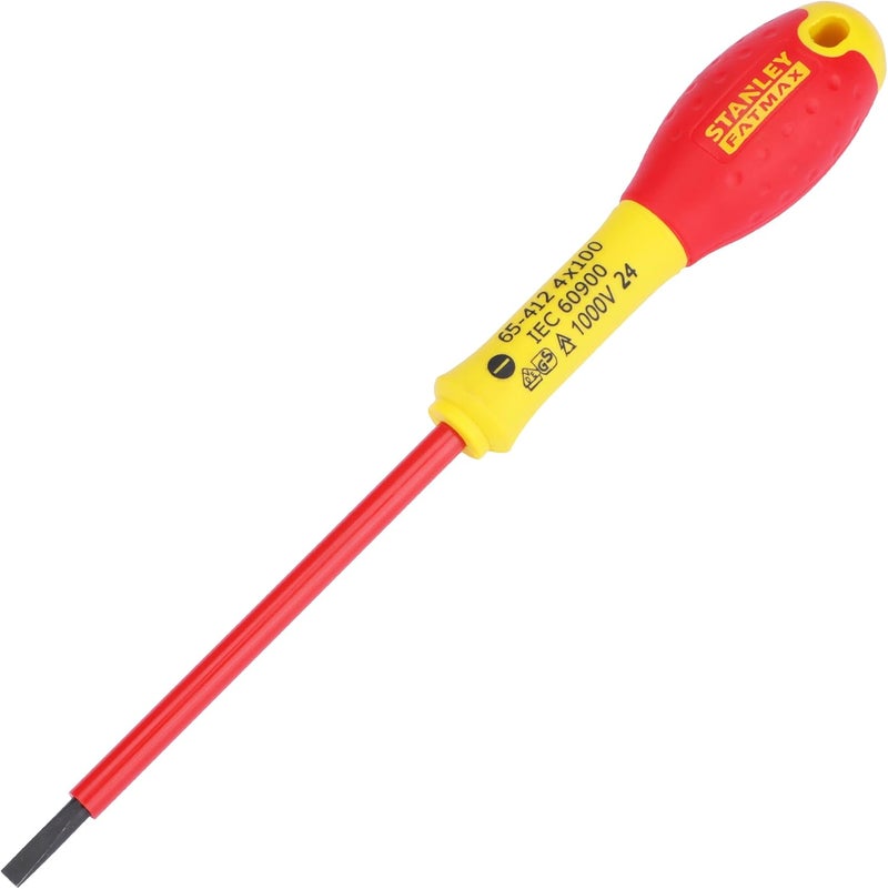 Stanley - FatMax ستانلي - FatMax 0-65-412 مفك براغي Fat Max معزول مشقوق 4×100 مم - أحمر وأصفر - Image 1