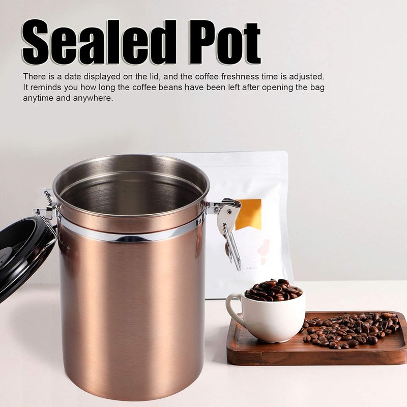 comfrt Stainless Steel Coffee Canister, 1.8L Gold Airtight Coffee Container Coffee Jar with with Date Tracker and CO2 Valve for Flour, Beans, Grounds, Cereal, Sugar - Image 4