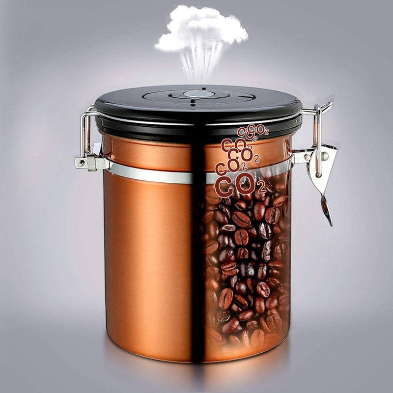 comfrt Stainless Steel Coffee Canister, 1.8L Gold Airtight Coffee Container Coffee Jar with with Date Tracker and CO2 Valve for Flour, Beans, Grounds, Cereal, Sugar - Image 2