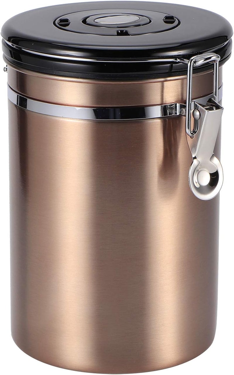 comfrt Stainless Steel Coffee Canister, 1.8L Gold Airtight Coffee Container Coffee Jar with with Date Tracker and CO2 Valve for Flour, Beans, Grounds, Cereal, Sugar - Image 1