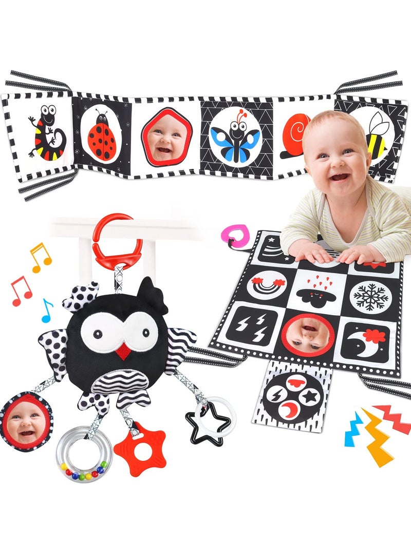 NIBEMINENT Black and White High Contrast Baby Toys 0-6 Months with Mirror, Crinkle and Rattles, Soft Baby Toys for Brain Development Montessori Sensory Tummy Time Toys Newborn Infant Toys for 0 3 6 9 Months Old - Image 1