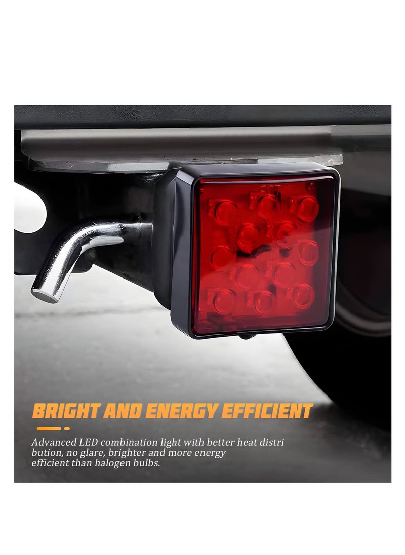 Excefore Red Lens Brake Light Trailer Hitch Cover, 15 LED Super Bright Smoked Lens Square Tail Light, Universal Fit 2" Receiver, Car Exterior Accessories, for Towing Truck SUV RV (Red Lens Red Light)  - Image 5