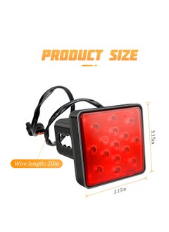 Excefore Red Lens Brake Light Trailer Hitch Cover, 15 LED Super Bright Smoked Lens Square Tail Light, Universal Fit 2" Receiver, Car Exterior Accessories, for Towing Truck SUV RV (Red Lens Red Light)  - Image 2