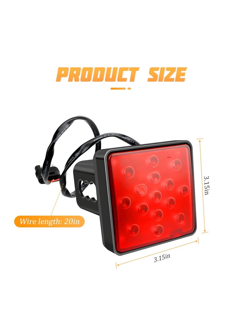 Excefore Red Lens Brake Light Trailer Hitch Cover, 15 LED Super Bright Smoked Lens Square Tail Light, Universal Fit 2" Receiver, Car Exterior Accessories, for Towing Truck SUV RV (Red Lens Red Light)  - Image 2