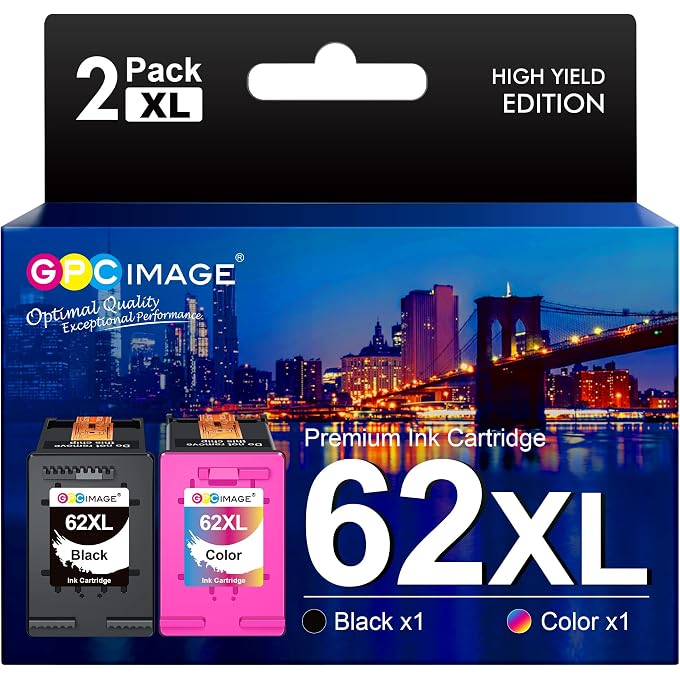 GPC Image 62XL Ink Cartridges Replacement for 62 XL for Envy 5540 5541 5542 5543 5544 5545 5546 5547 5548 5640 5642 5644 5646 7640 OfficeJet 200 250 5740 5742 5744(Black Colour, 2-Pack)