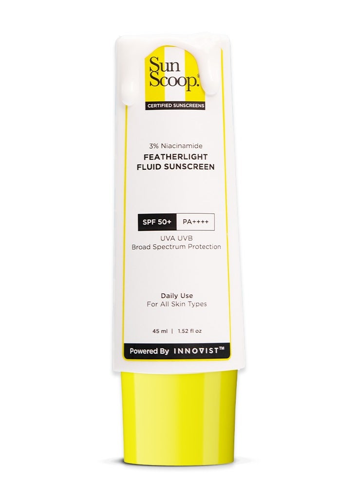 SunScoop - Sunscoop's 3% Niacinamide Fluid Sunscreen| SPF 50+ PA++++| Super light formula| Prevents tanning & sunburn| Reduces pigmentation| Non-Comedogenic| 45ml - Image 1