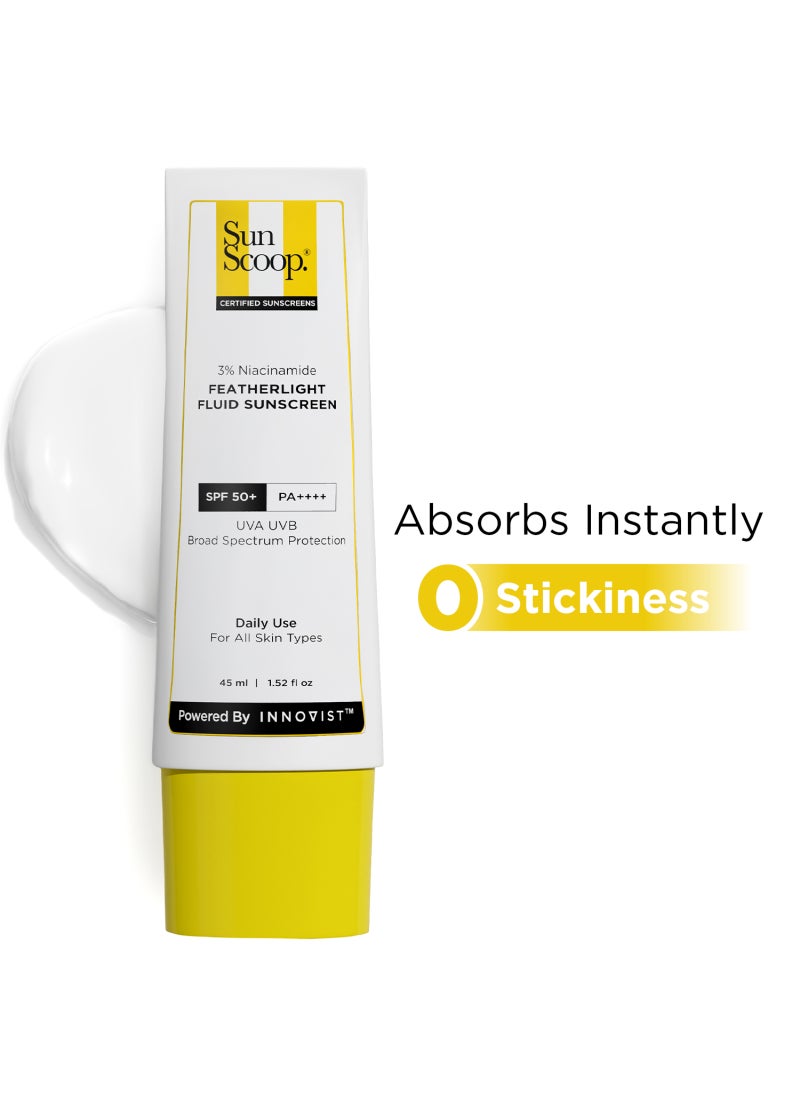 SunScoop Lightweight Face Sunscreen SPF 50+ PA++++, 3% Niacinamide, Broad Spectrum UVA UVB, No White Cast, For Dry, Combination & Oily Skin - Image 1