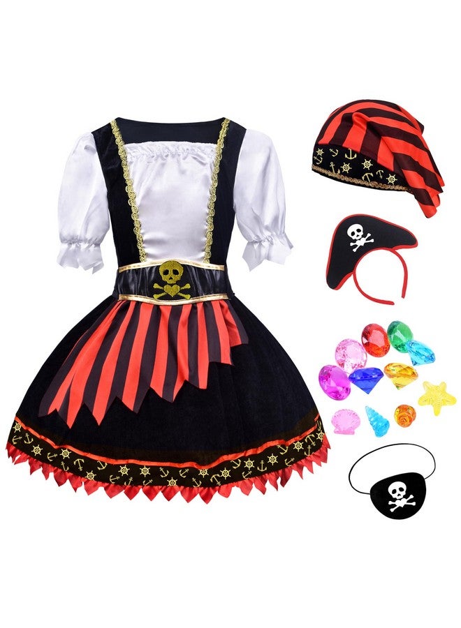 ZZIHAN Girls Pirate Costume Kids Pirate Princess Dress Pirate Accessories Hat Hairband Eye Patch Belt Pirate Gems Treasure Toys Birthday Party Favor Gift Christmas Halloween Cosplay Costumes 4 5T - Image 1