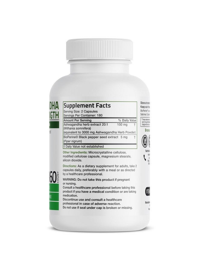 برونسون أشواغاندا قوة إضافية لدعم التوتر والمزاج مع بيوبيرين - تركيبة غير معدلة وراثيًا، 360 كبسولة نباتية - Image 1