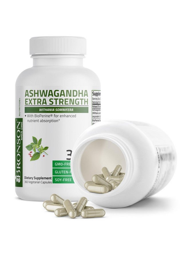 برونسون أشواغاندا قوة إضافية لدعم التوتر والمزاج مع بيوبيرين - تركيبة غير معدلة وراثيًا، 360 كبسولة نباتية - Image 3