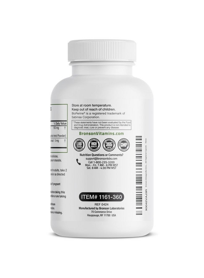 برونسون أشواغاندا قوة إضافية لدعم التوتر والمزاج مع بيوبيرين - تركيبة غير معدلة وراثيًا، 360 كبسولة نباتية - Image 4
