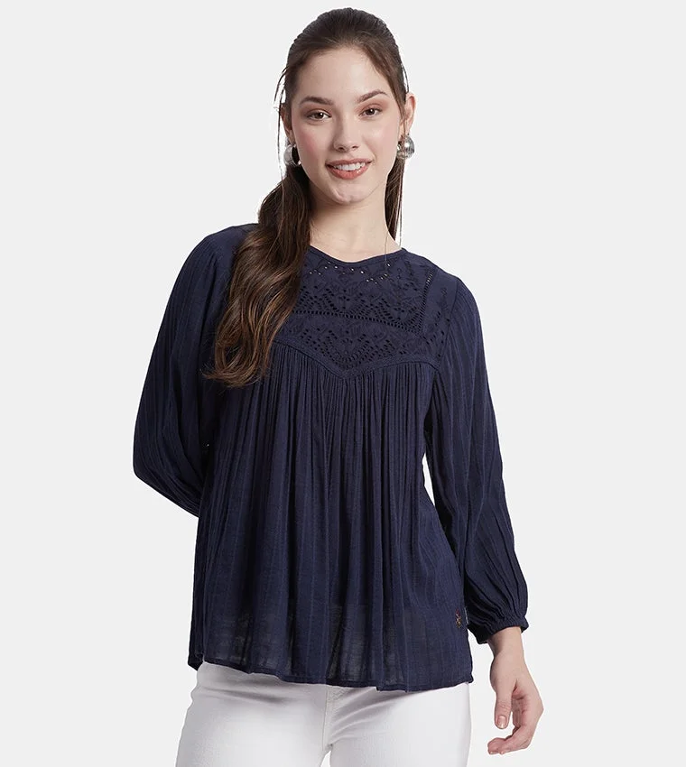 Schiffli Yoke Bishop Sleeves Top