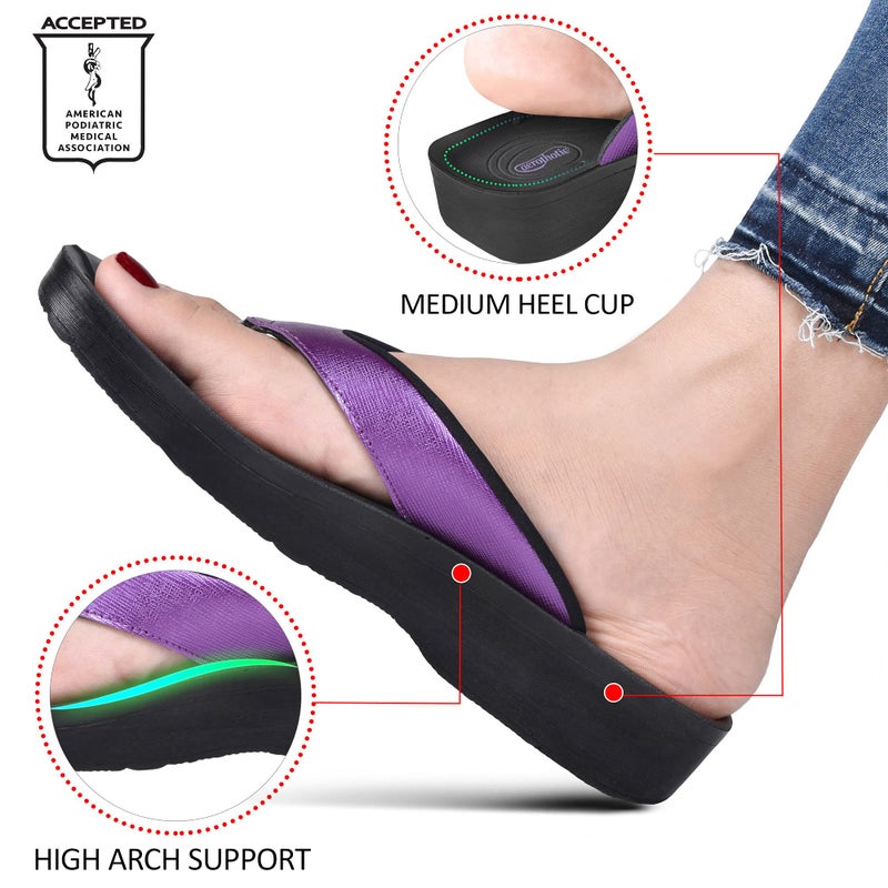 Aerothotic Arch Support Flip Flops for Women Comfortable Orthopedic Cushioned Memory Foam Footbed with Faux Leather Padded Straps Casual Travel Walking Outdoor Fashion Thong Ladies Sandals (Matt Purple, Size 6) - Image 4