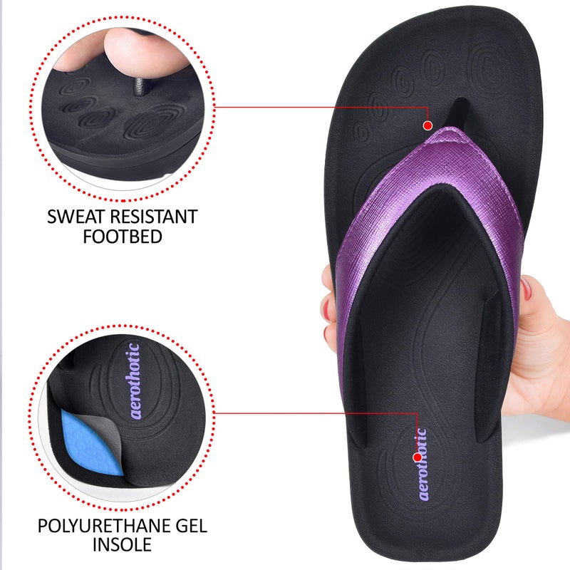 Aerothotic Arch Support Flip Flops for Women Comfortable Orthopedic Cushioned Memory Foam Footbed with Faux Leather Padded Straps Casual Travel Walking Outdoor Fashion Thong Ladies Sandals (Matt Purple, Size 6) - Image 5