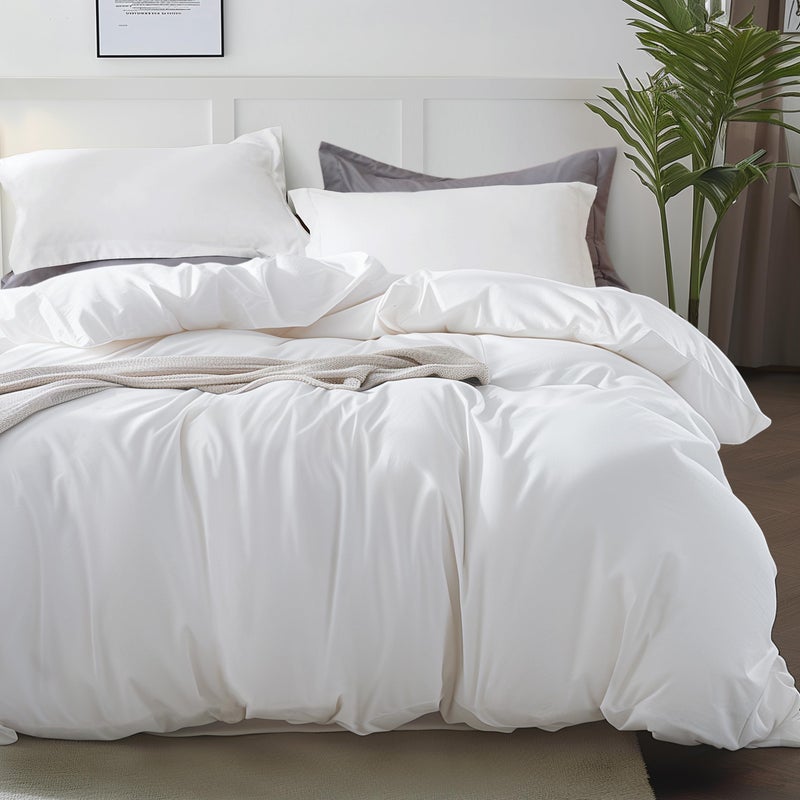Bedsure Bedsure Duvet Cover King Size  Soft Double Brushed Bedding Set for Kids  Adults Zipper Closure 3 Pieces Includes 1 Duvet Cover 104x90  2 Pillow Shams NO Comforter Bright White