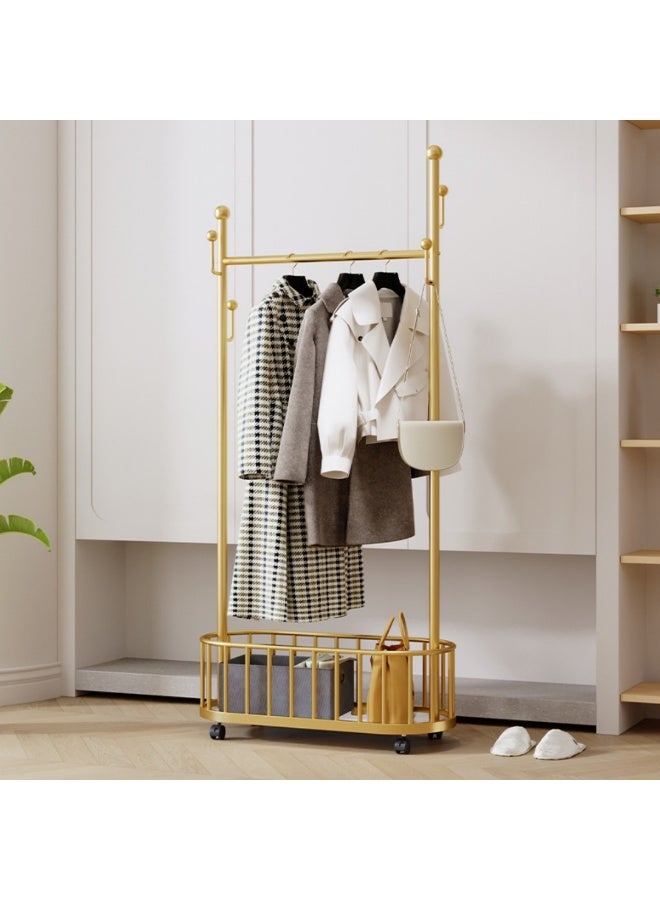 HXDream Coat Rack,Rolling Clothing Rack, Metal Moveable Large Coat Rack with  Basket Storage, Multifunction Coat Rack for Hanging Clothes, Bags, Hats (Gold) 60*30*170CM - Image 2