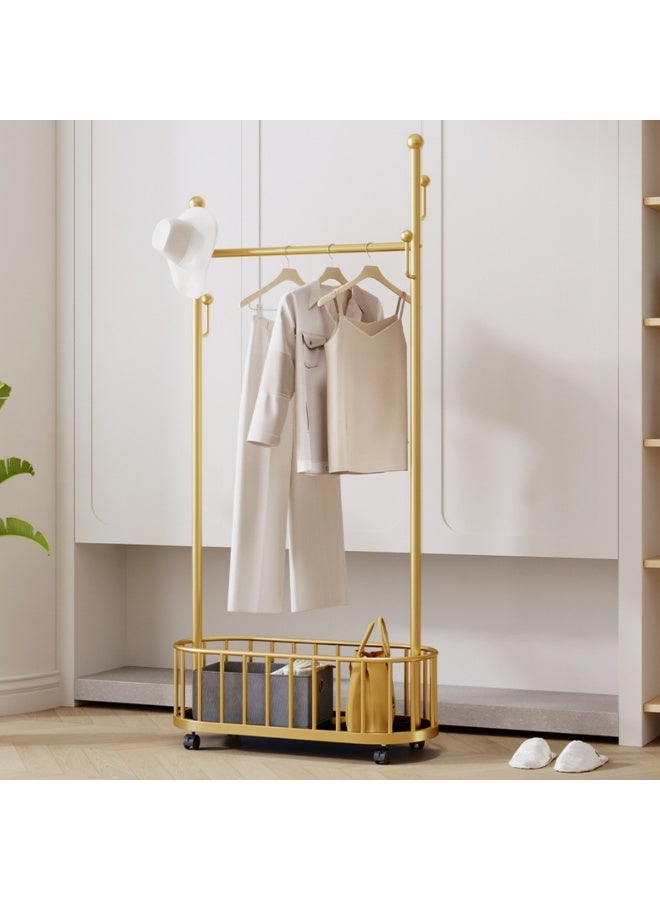 HXDream Coat Rack,Rolling Clothing Rack, Metal Moveable Large Coat Rack with  Basket Storage, Multifunction Coat Rack for Hanging Clothes, Bags, Hats (Gold) 60*30*170CM - Image 1