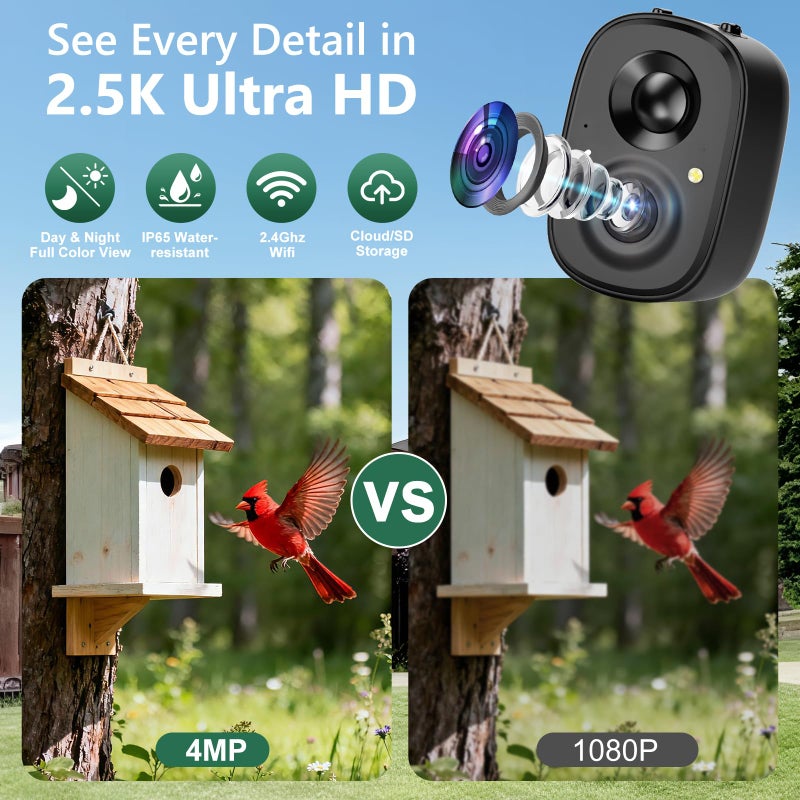 RichBird Smart Bird Feeder Camera Solar Powered with Pole, 2.5K HD Birdwatching Live Video Auto Capture, AI Identification & Instant Notification, Wireless Bird House/Bath Cam Outdoor, Gift for Bird Lovers - Image 3
