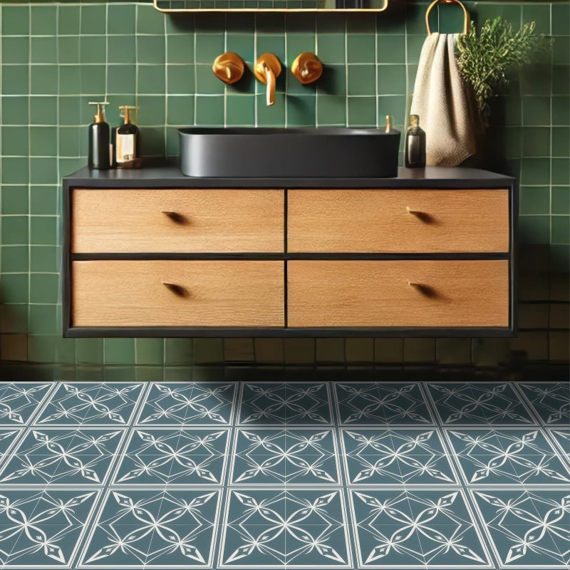 HOMETITUTE 10PCS 12x12 Inch Nordic Blue Floral Silhouette Pattern Floor Tiles Peel and Stick Removable Self Adhesive DIY Vinyl Flooring Stickers for Kitchen Bathroom Living Room Entryway Home Decor - Image 5