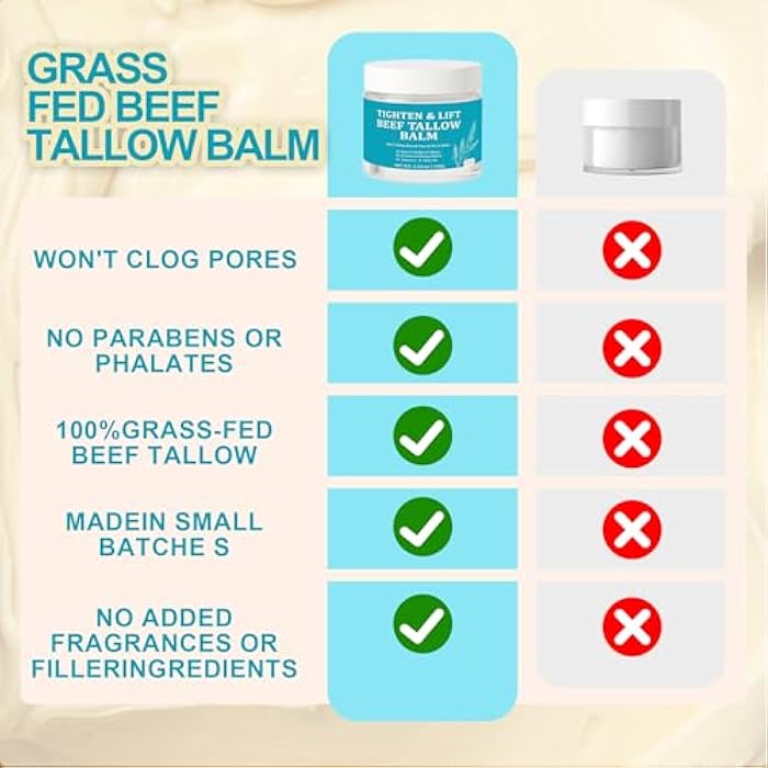 Peehss Tighten & Lift Beef Tallow Balm, Grass Fed Tallow-Based Face & Neck Balm Skin Care for Women, Whipped Organic Tallow Cream Facial Moisturizer with Beeswax & Honey Extract Vitamin E & Olive Oil(1) - Image 5