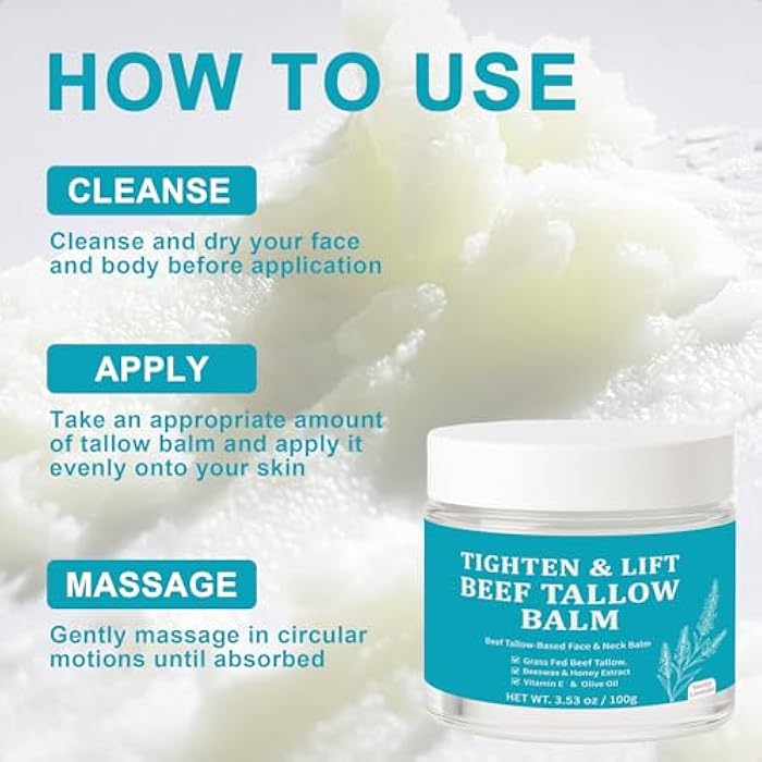 Peehss Tighten & Lift Beef Tallow Balm, Grass Fed Tallow-Based Face & Neck Balm Skin Care for Women, Whipped Organic Tallow Cream Facial Moisturizer with Beeswax & Honey Extract Vitamin E & Olive Oil(1) - Image 4