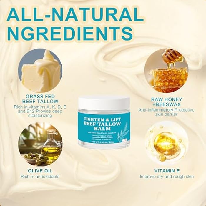 Peehss Tighten & Lift Beef Tallow Balm, Grass Fed Tallow-Based Face & Neck Balm Skin Care for Women, Whipped Organic Tallow Cream Facial Moisturizer with Beeswax & Honey Extract Vitamin E & Olive Oil(1) - Image 2