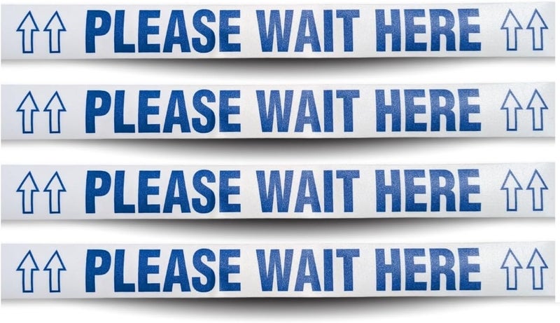 LiteMark Please Wait HERE Floor Signs, Durable Queue Line Sticker for HIPAA, Patient Privacy, Store Checkout, Ticket Counter, Slip Resistant Safety Decal, (Pack of 4) - Image 1