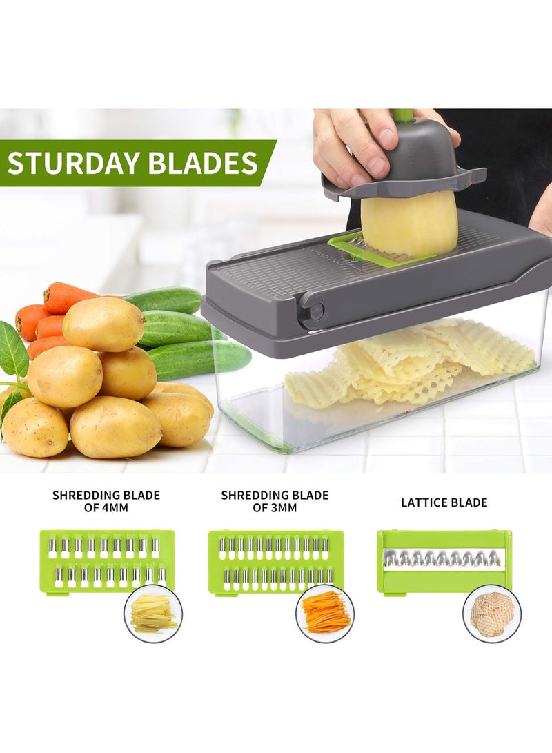 14-in-1 Multifunctional Vegetable Chopper with Container – Food Chopper and Grater, Onion Chopper, Potato Chips Cutter, Vegetable Slicer for Salad and Tomatoes, Equipped with 8 Sharp Stainless Steel Blades and 12 Slicing Options, Fast Cutting for Vegetables and Fruits in Different Shapes, Manual Kitchen Tool for Daily Meal Preparation, Comes with Storage Container and Cleaning Accessories, Durable and Easy to Use and Clean, Ideal for Home Kitchen and Easy Food Preparation – Multicolor - Image 3