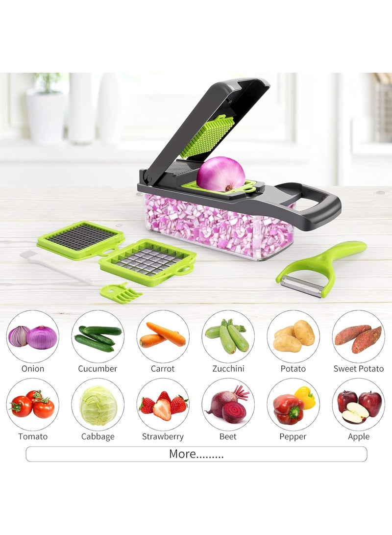 14-in-1 Multifunctional Vegetable Chopper with Container – Food Chopper and Grater, Onion Chopper, Potato Chips Cutter, Vegetable Slicer for Salad and Tomatoes, Equipped with 8 Sharp Stainless Steel Blades and 12 Slicing Options, Fast Cutting for Vegetables and Fruits in Different Shapes, Manual Kitchen Tool for Daily Meal Preparation, Comes with Storage Container and Cleaning Accessories, Durable and Easy to Use and Clean, Ideal for Home Kitchen and Easy Food Preparation – Multicolor - Image 5
