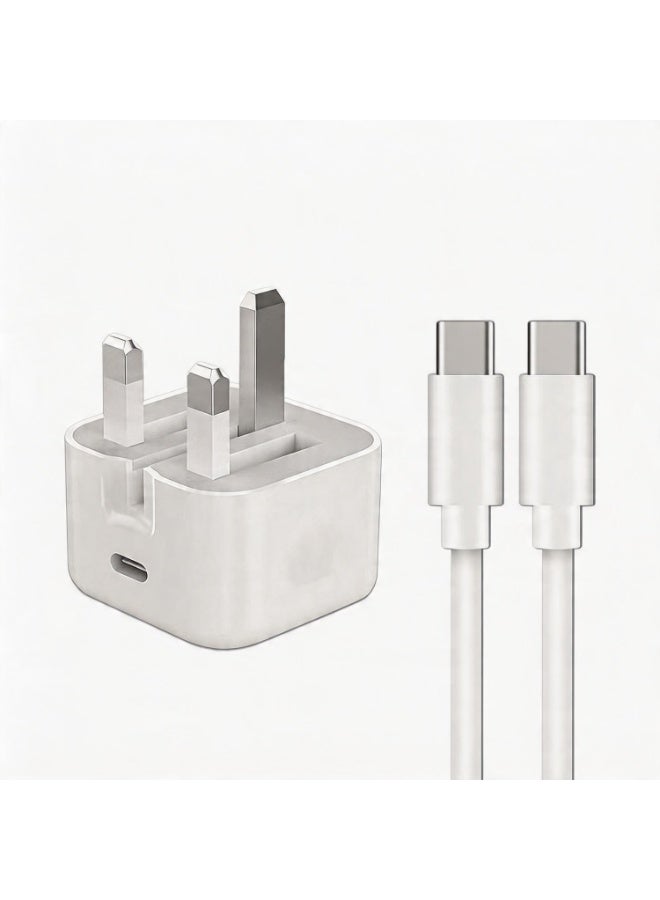 20W USB-C Charger with Fast Charging Cable for iPhone 15 Pro Max, Samsung S24, All Type-C Mobiles & Tablets (1M) - Image 1