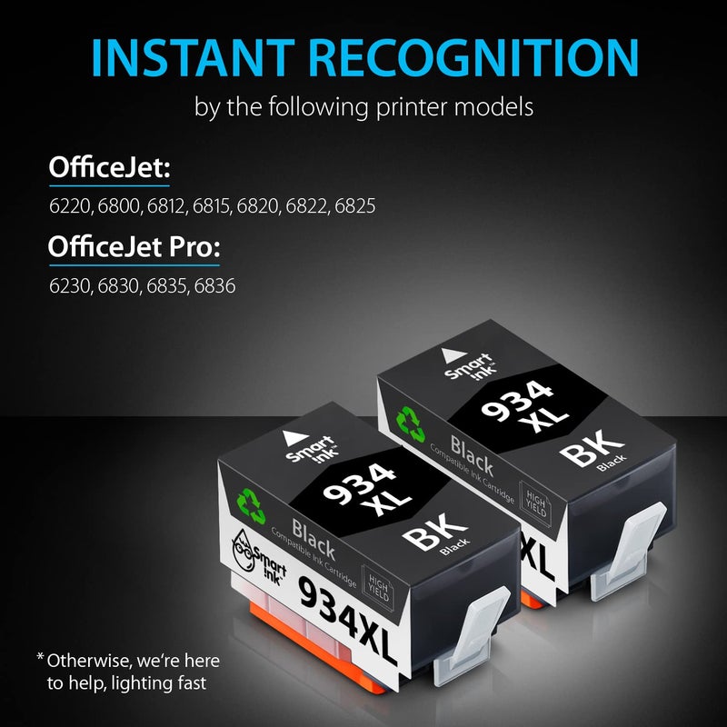 Smart Ink Compatible Ink Cartridge Replacement for HP 934 XL 935 935XL 934XL for Officejet Pro 6230 6830 6835 Officejet 6220 6812 6815 6820 (2 BK Pack Combo) - Image 2