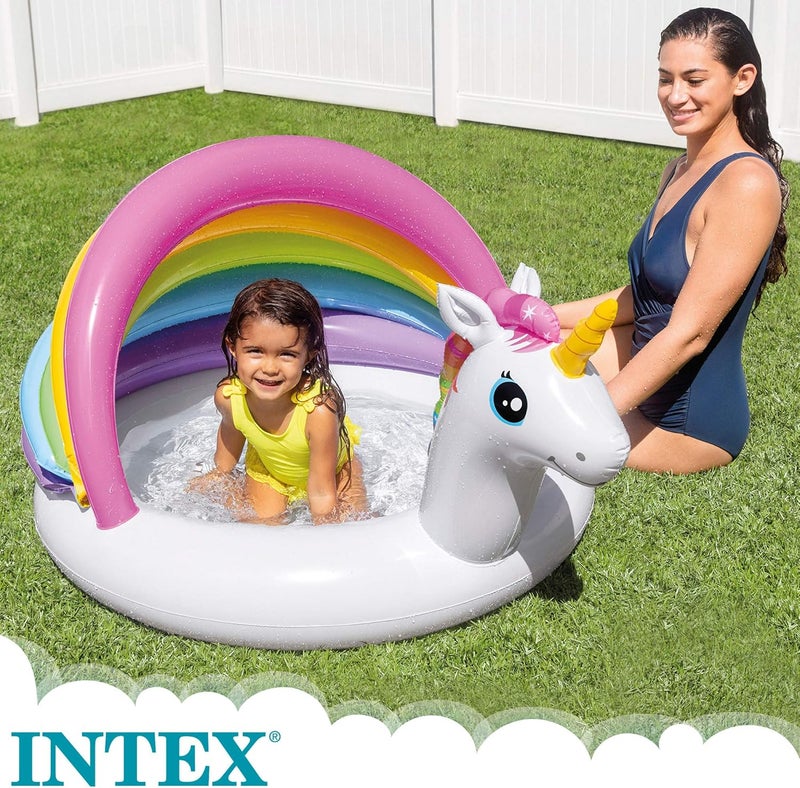 Intex Unicorn Baby Pool - Inflatable Kids Play Pool with Rainbow Canopy 127x102x69cm - Image 2
