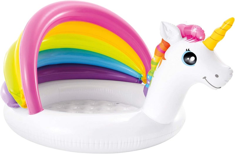 Intex Unicorn Baby Pool - Inflatable Kids Play Pool with Rainbow Canopy 127x102x69cm - Image 1