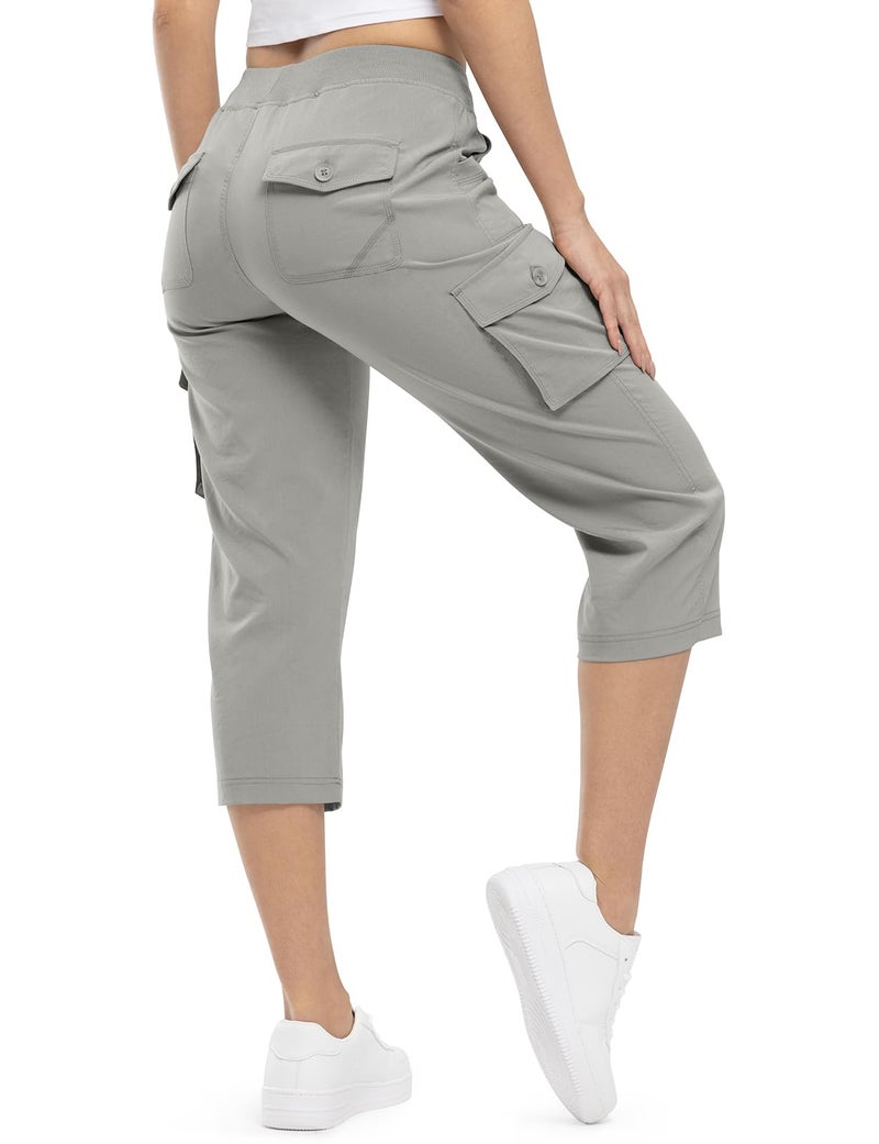 TBMPOY Womens Cargo Capris Hiking Lightweight Pants 6 Pockets Quick Dry Casual Outdoor Trip Loose Shorts Cropped Cotton Medium Grey M - Image 2