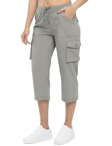 TBMPOY Womens Cargo Capris Hiking Lightweight Pants 6 Pockets Quick Dry Casual Outdoor Trip Loose Shorts Cropped Cotton Medium Grey M - Image 3