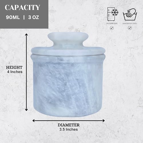 OceanicX White Marble Butter Keeper with Lid | Soft Spreadable French Butter Crock for Countertop | Home and Kitchen Decor | Large (3 oz Capacity) - Image 2