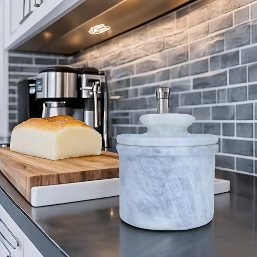OceanicX White Marble Butter Keeper with Lid | Soft Spreadable French Butter Crock for Countertop | Home and Kitchen Decor | Large (3 oz Capacity) - Image 3