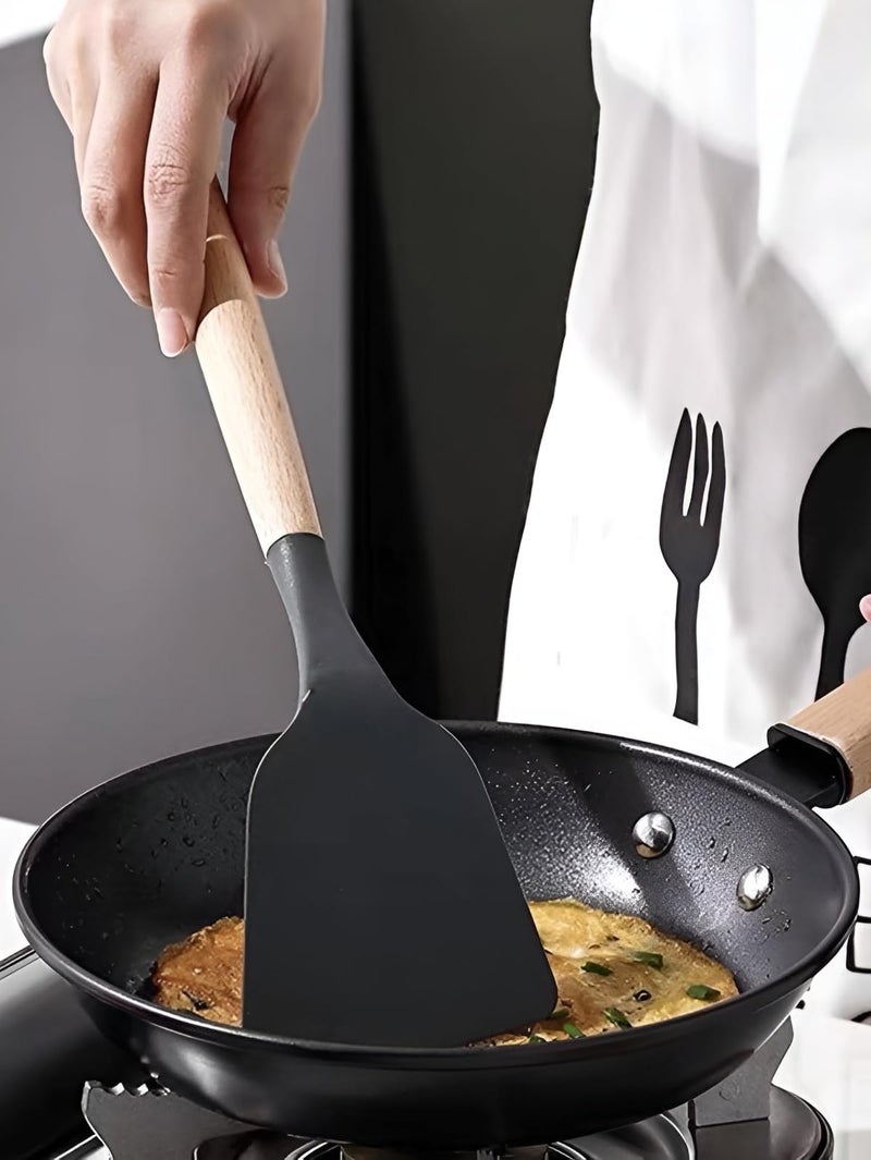 Ash  Roh Ash & Roh Pack of 3 Silicone Spatula Non Stick Cooking Utensil Set | Kitchen Turner for Baking, Mixing | Large Kitchen Gadgets with Wooden Handle | High Temperature Resistant Cookware Sets (Grey) - Image 4