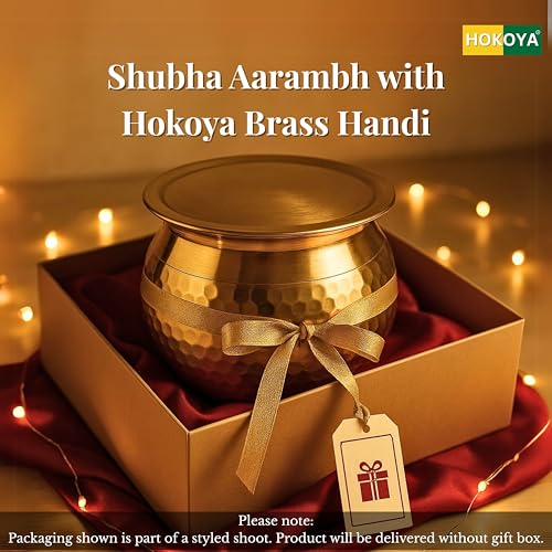 HOKOYA Pure Brass Handi with Lid (1L) | Traditional Pital Cooking Pot for Kitchen & Biryani | Handmade Mirror Finish Brass Utensil for Home Chefs & Gifting - Image 3