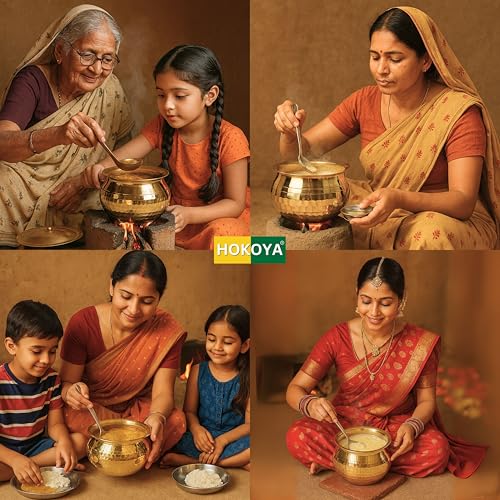 HOKOYA Pure Brass Handi with Lid (1L) | Traditional Pital Cooking Pot for Kitchen & Biryani | Handmade Mirror Finish Brass Utensil for Home Chefs & Gifting - Image 5