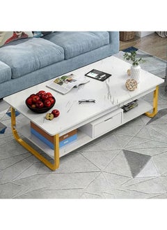 ADEBOLA Coffee Table Double Deck With Lockers White 110x50x40. 5cm  - Image 1