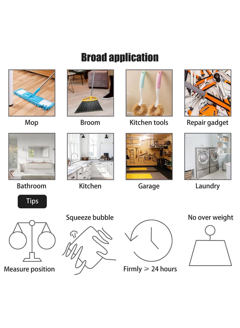 DOUGEI 6-Pack Mop Holder, No-Drill Installation Self Adhesive Hooks, Anti Slip Broom Hanger Hooks, Wall Mount Storage Tools, Organizer for Bathroom/Kitchen/Toilet/Garage Gadget  - Image 5