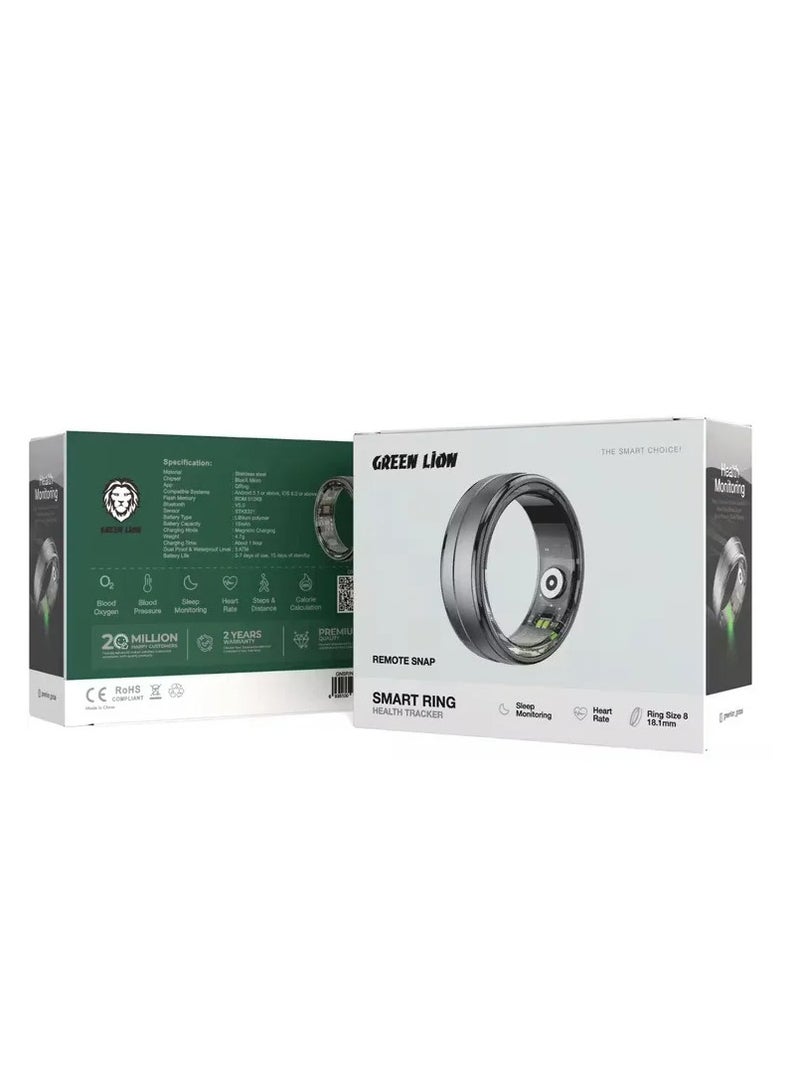 جرين ليون جهاز تعقب الصحة بالخاتم الذكي مع علبة شحن لاسلكي / مقاس 9-18.9 ملم / سناب عن بعد / مراقبة النوم / معدل ضربات القلب / ضغط الدم / ضغط الدم / الأكسجين في الدم / الخطوات والمسافة / مادة الفولاذ المقاوم للصدأ / مقاومة للغبار / مدة عمل تصل إلى 7 أيام - أسود - Image 3