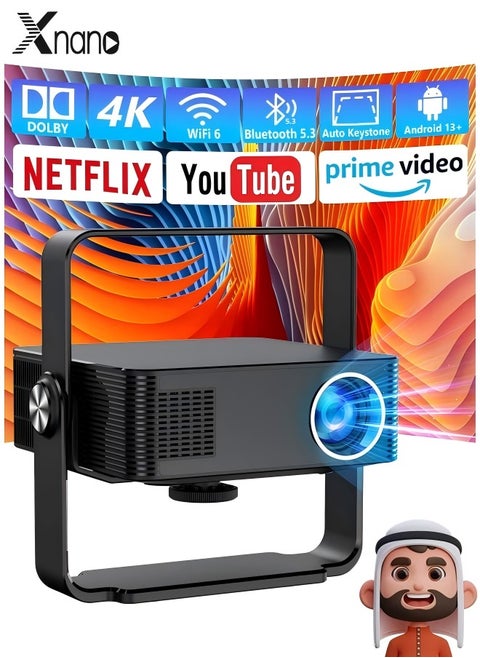 4K Projector with WIFI 6 and Bluetooth, 300ANSI Smart Projector with Auto Keystone Protable Projectors Home Theater Movie Outdoor Mini Projector