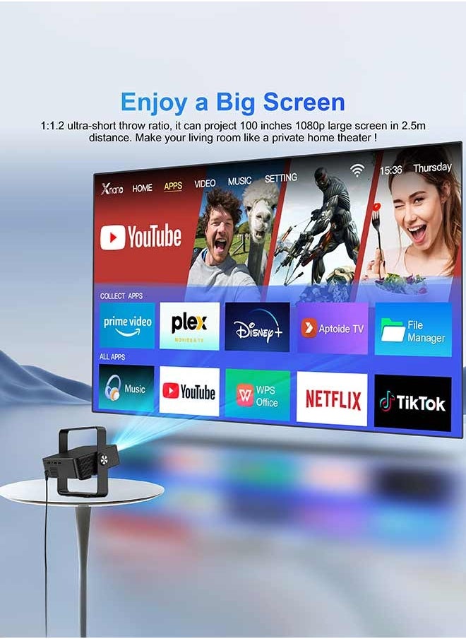 Xnano - 4K Projector with WIFI 6 and Bluetooth, 300ANSI Smart Projector with Auto Keystone Protable Projectors Home Theater Movie Outdoor Mini Projector - Image 1