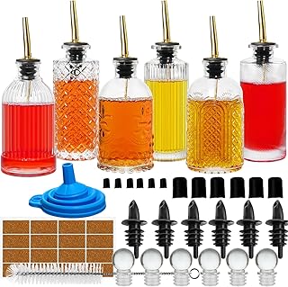 INFTYLE Coffee Syrup Dispenser Simple Small Glass Bottle 6 Pcs for Coffee Bar Accessories with Dust Lids Pour Spout, - Image 1