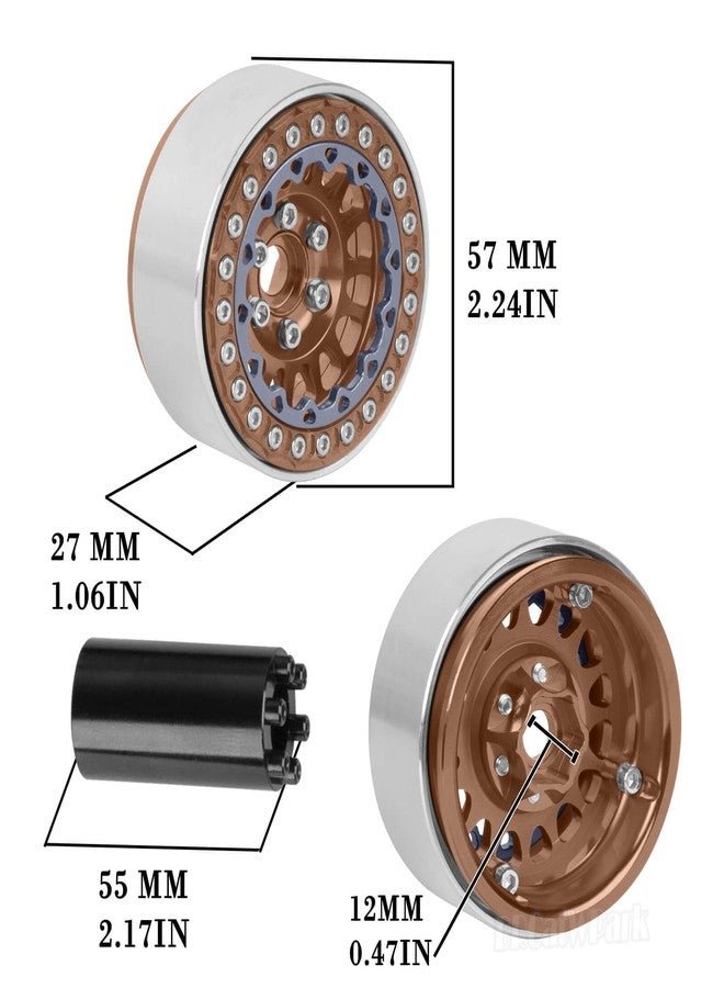 BRCatWPark RC 1.9 Dually Beadlock Wheels Rims w/Adjustable Offset for 1/10 TRX4 TRX6 SCX10 SCX10 II 90046 SCX10 III AXI03007 SCX10 Pro Gen7/8 D90 VS4-10 MST CFX RC Crawler Car,4Pcs Alloy Rims,Bronze - Image 5